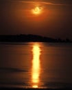 Moon set and reflection observing HDR Royalty Free Stock Photo