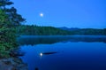 Moon Setting at Blue Hour over Mountain Lake NC