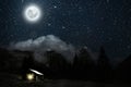 The moon shines over the manger of christmas of Jesus Christ Royalty Free Stock Photo