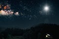 moon shines over the manger of christmas of Jesus Christ Royalty Free Stock Photo