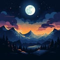 the moon is shining over a mountain range at night Royalty Free Stock Photo