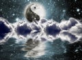 Moon with a sign of yin and yang Royalty Free Stock Photo