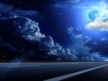 Moon sky clouds road Royalty Free Stock Photo