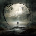 the moon is in the sky, in the style of surrealistic fantasy landscapes Royalty Free Stock Photo