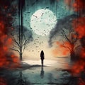 the moon is in the sky, in the style of surrealistic fantasy landscapes Royalty Free Stock Photo