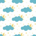 Moon sleeps in clouds and stars seamless pattern Royalty Free Stock Photo