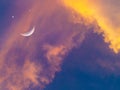 moon smile and sunset sky orange cloud Royalty Free Stock Photo