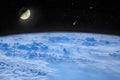 Moon in space over planet Earth. Space landscape. Starry sky with moon and comet Royalty Free Stock Photo