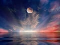 Moon and star Galaxy night starry sky at sea water lilac pink sunset sky stars summer sea dark blue water reflection moonlight