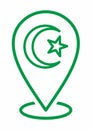 Moon and star icon logo. Islamic sign symbol. Muslim pray. Ramadan Kareem. location icon For Multi purpose. Map markers.