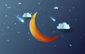 Moon and star with Mystical Night sky fantasy background.Dark Cloudscape and stars fall in rain season.Moonlight at night.Creative Royalty Free Stock Photo