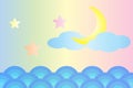 Moon and star over the sea (Pastel color style) Royalty Free Stock Photo