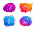 Moon stars, Apple and Sun protection icons set. Leaf sign. Night, Diet food, Ultraviolet care. Ecology. Vector