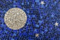 Moon and stars on blue sky, mosaic tiles