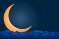 Moon, stars and clouds in midnight. Dark night sky background with copy space. Royalty Free Stock Photo