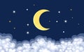 Moon, stars and clouds in the night sky. Vector illustration of midnight Royalty Free Stock Photo