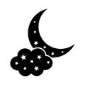 Moon, stars and clouds vector icon on background. Night sky icon. Royalty Free Stock Photo