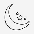 Moon and stars doodle vector icon. Drawing sketch illustration hand drawn line eps10