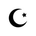 Moon and stars icon. Flat vector illustration in black on white background