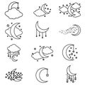 Moon and Stars icon vector set. Night illustration sign collection. dream symbol. Sleep logo. Royalty Free Stock Photo