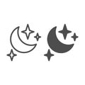Moon and stars line and glyph icon. Night vector illustration isolated on white. Sleep outline style design, designed