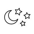 Moon and stars line icon in flat. Night symbol