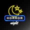 Moon and stars neon sign. Horror night. Royalty Free Stock Photo