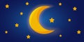 The moon and stars in the night blue sky. Vector illustration. Ramadan Royalty Free Stock Photo