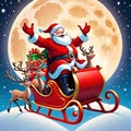 Moon stars night flight christmas holiday santa sleigh magic Royalty Free Stock Photo