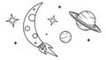 Moon, stars, planet, rocket, symbolizing space and cosmos, vector design Generative AI Royalty Free Stock Photo