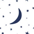 Moon and stars seamless pattern. Doodle vector Royalty Free Stock Photo