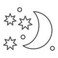Moon and stars thin line icon. Night sky vector illustration isolated on white. Celestial outline style design, designed Royalty Free Stock Photo
