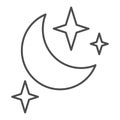 Moon and stars thin line icon. Night vector illustration isolated on white. Sleep outline style design, designed for web