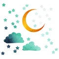 Moon and stars