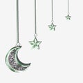 Moon & Stars :White background, green moon stars with matching stars chain, background texture Royalty Free Stock Photo