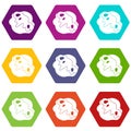 Moon stone icon set color hexahedron