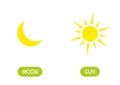 MOON and SUN antonyms word card vector templat