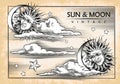 The moon, sun, clouds. Set of vintage elements Royalty Free Stock Photo