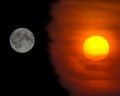Moon and sun, dark and light, cold and warm Royalty Free Stock Photo
