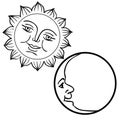 Moon and Sun with faces day and night symbols