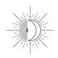 Moon sun vector logo. Line mystic symbol in minimal flat linear style. Magic boho astrology, astronomy illustration