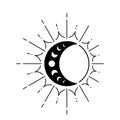 Moon sun vector logo. Line mystic symbol in minimal flat linear style. Magic boho astrology, astronomy illustration