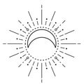 Moon sun vector logo. Line mystic symbol in minimal flat linear style. Magic boho astrology, astronomy illustration