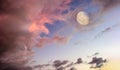 Moon Sunset Clouds Beautiful Romantic Sky Surreal Moonlight Sunrise Colorful Twilight Cloudscape