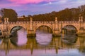 Moon Sunset Ponte Saint Angelo Tiber River Reflection Rome Italy