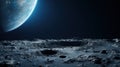 Moon surface and Earth on the horizon. Space art fantasy. Generative AI Royalty Free Stock Photo