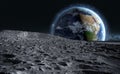 Moon surface. The space view of the planet earth. 3d rendering