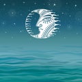 Moon symbol on a sea background.