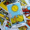 The Moon Tarot Card Dreams, nightmares, illusion, hidden things Royalty Free Stock Photo