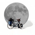 Moon with travel bicycle on white background-
